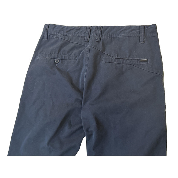 Volcom Pants Mens 31 Navy Blue Chino Casual Straight Leg Stone Logo Pockets - Picture 3 of 7